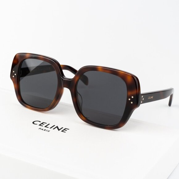 Celine 3 DOTS Women Sunglasses Medium Havana Smoke Grey Geometric CL40241F 53A